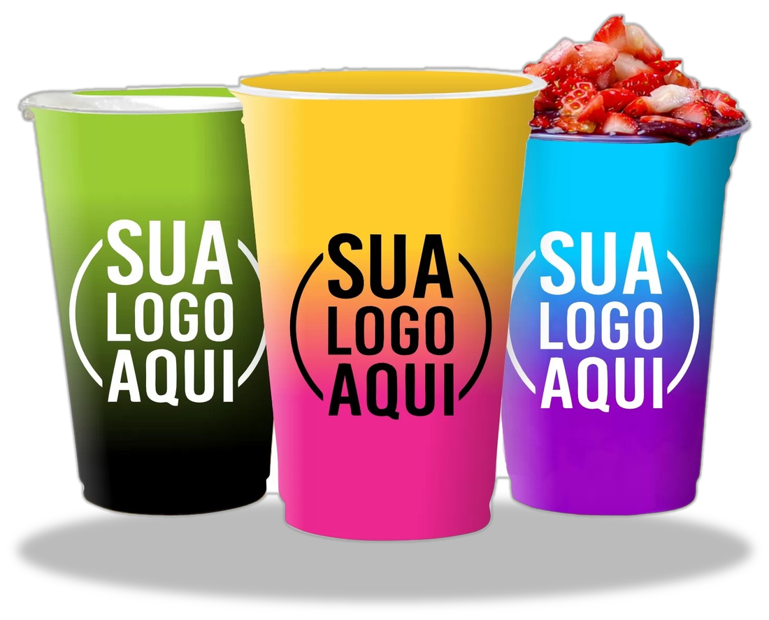 Copo descartável degradê bicolor, 330 a 770ml, personalizado